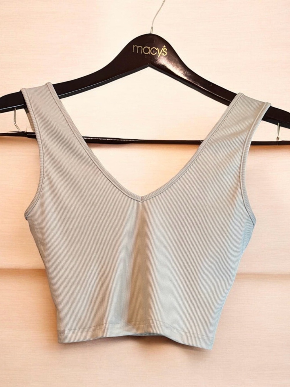 Macy's Light Gray Ribbed V-Neck Crop Top